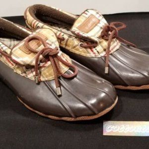 Women's Sperry Top Sider Size 8 Brown Plaid Low Rubber Duck Shoes